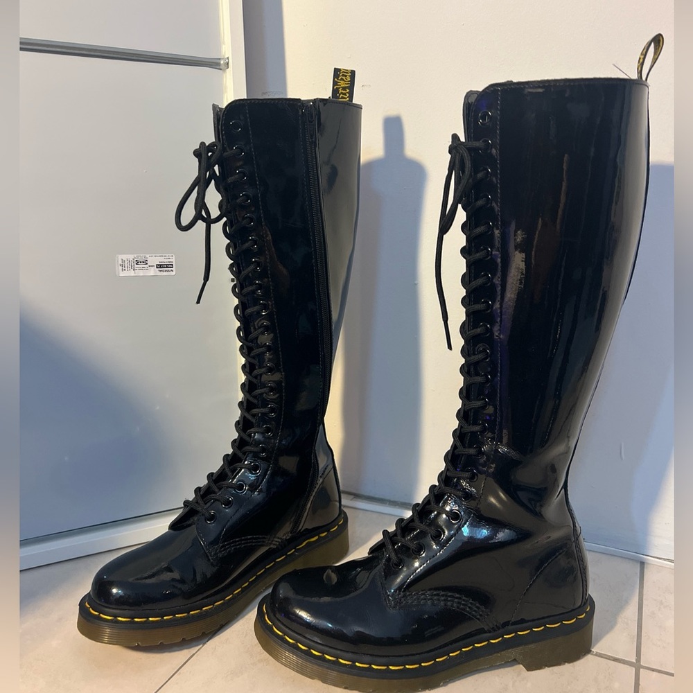 Dr Martens 1b60 20 Holes Knee High Black Patent Leather Tall Boots Uk 4 Eu 37